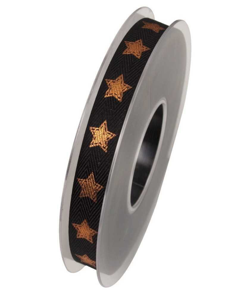 Nastri e Cordini | Fetuccia Cotone mm 15x20 mt Nero con Stelle Rame | 4008953512294