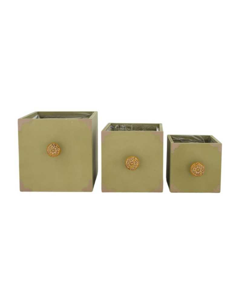 Contenitori e cassetti | Set 3 pz quadri in legno cm 18 h 18 green olive | 8721071002626