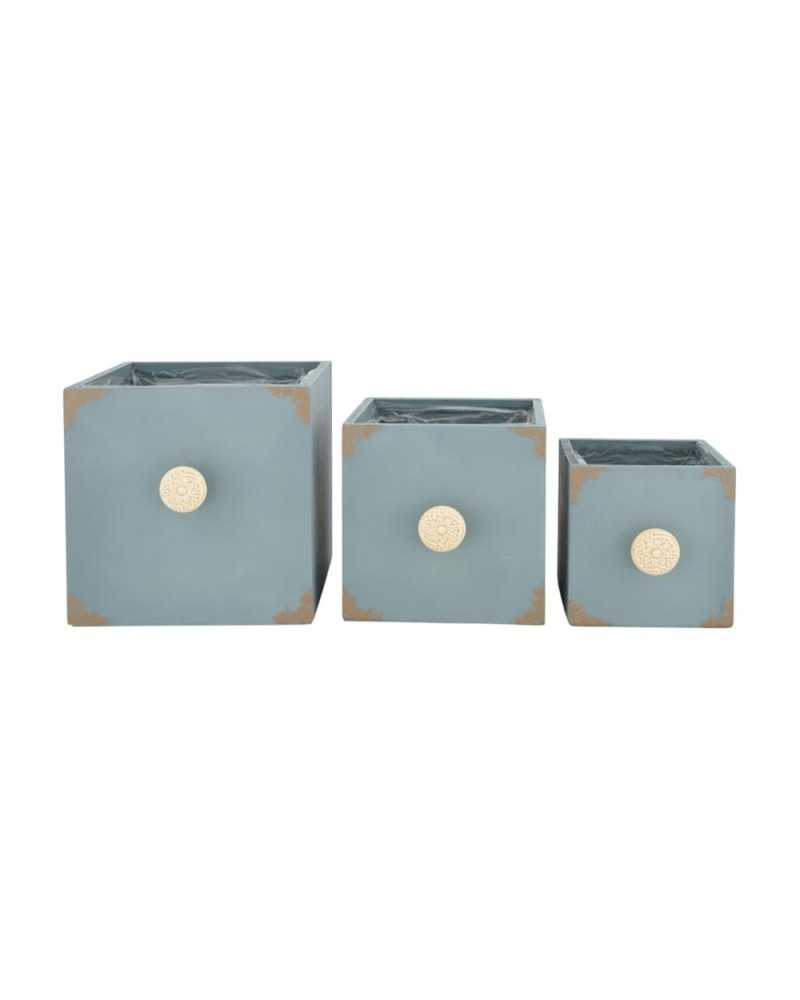 Contenitori e cassetti | Set 3 pz quadri in legno cm 18 h 18 carta da zucchero | 8721071002770