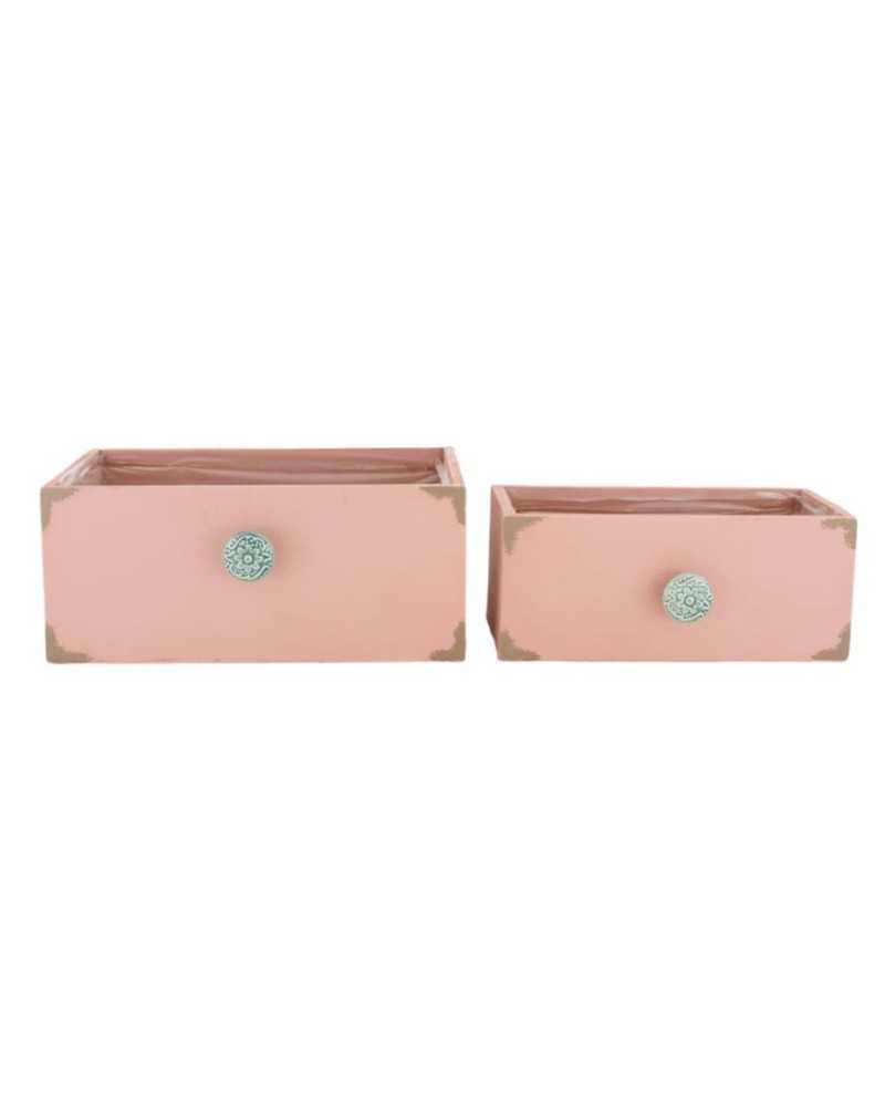Contenitori e cassetti | Set 2 pz cassette in legno cm 28x16 h 12 old pink | 8721071002893