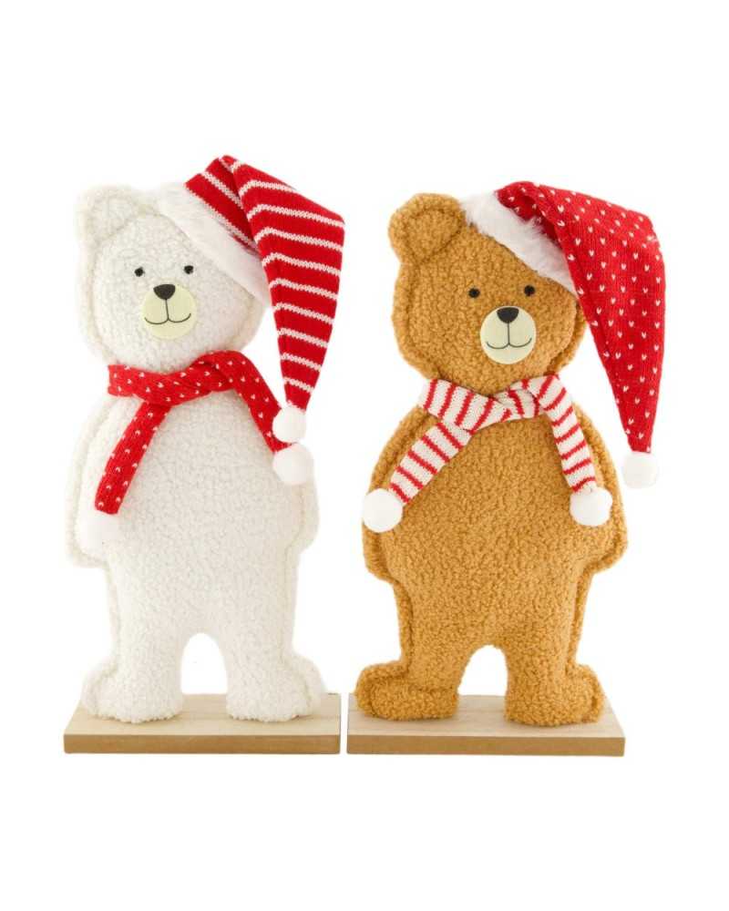 Soggetti e Personaggi | Set 2 pz teddybear di legno lana cm 20x6 h39 white brown | 8720006956164