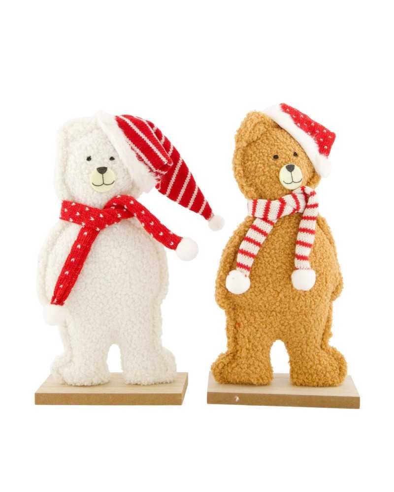 Soggetti e Personaggi | Set 2 pz teddybear di legno lana cm 20x6 h49 white brown | 8720006956195
