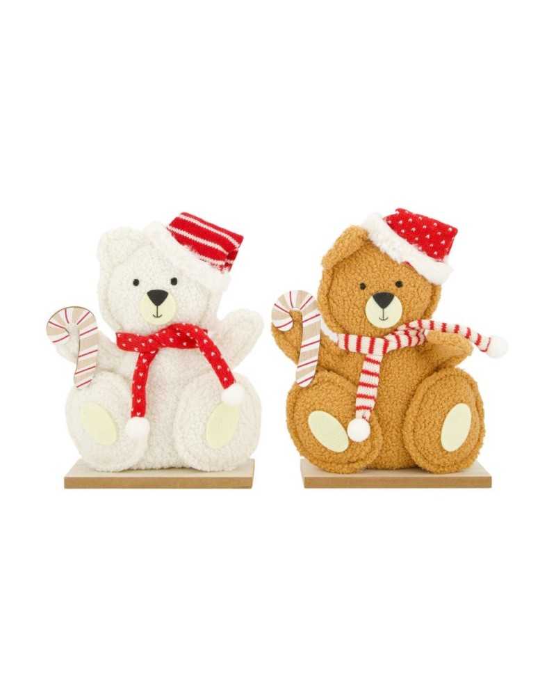 Soggetti e Personaggi | Set 2 pz teddybear di legno lana cm 19x7 h29 white brown | 8720006956218