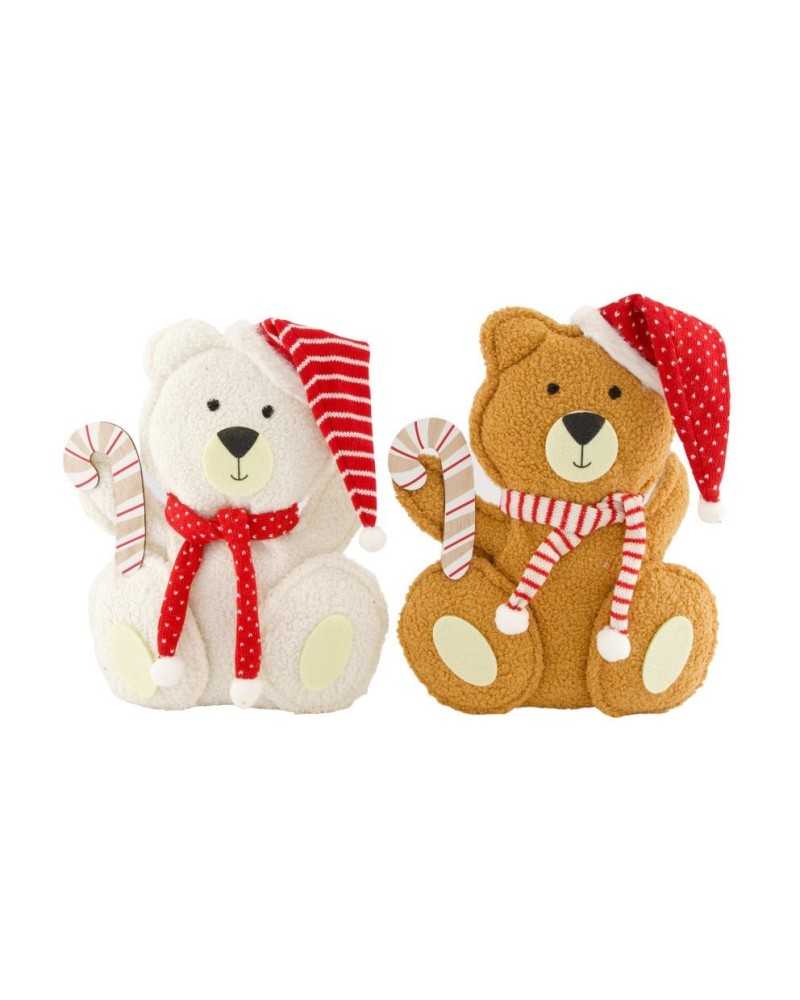Soggetti e Personaggi | Set 2 pz teddybear di legno lana cm 25 x7 h39 white brown | 8720006956232