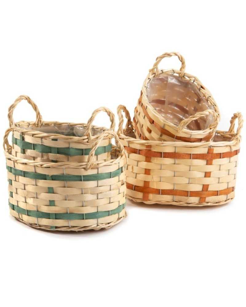 Cesti in Vimini e Naturali | Set 2 cesti ovali cm 28-24 x 22-16 h15-13 verde nat aran nat | 8056146099721