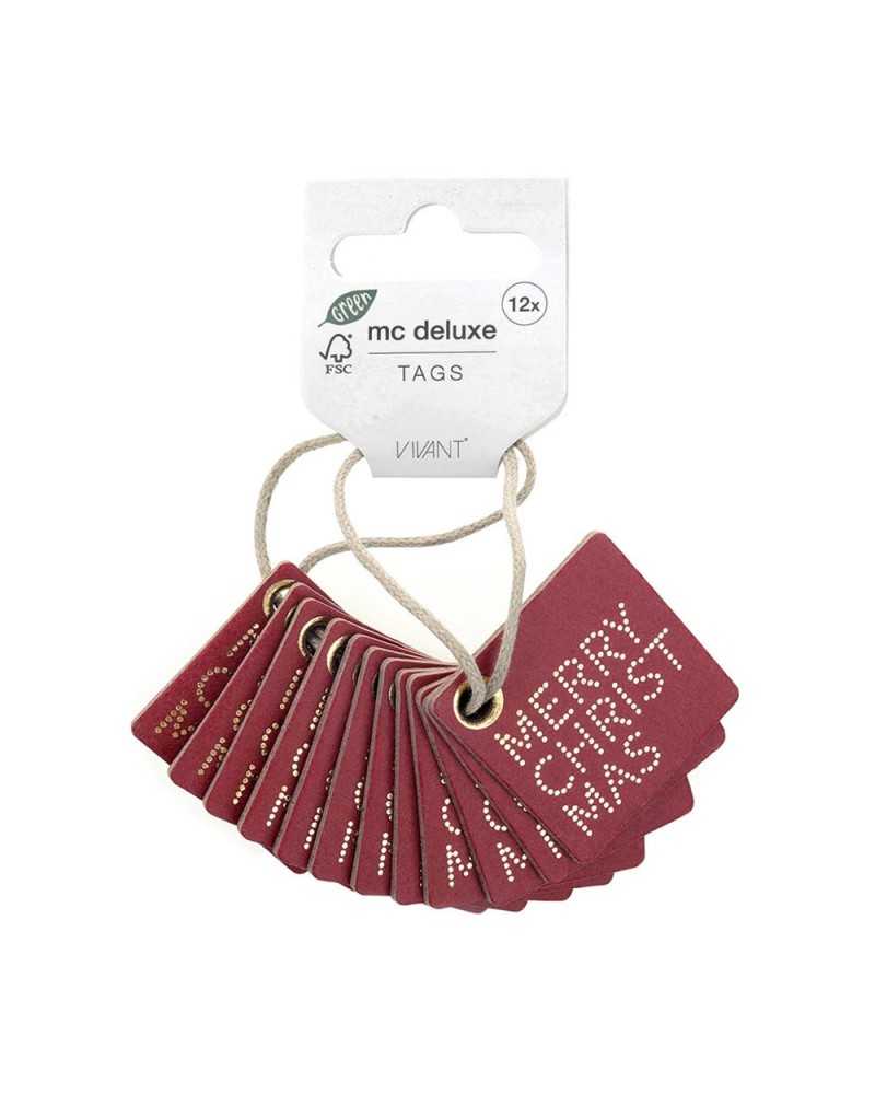 Dettagli per Confezioni | Cf 12pz targhette bordeaux con scritta cm 4x4 in cuoio | 8713438722445
