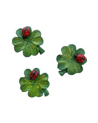 Decorazione bomboniera con coccinella e quadrifoglio in resina