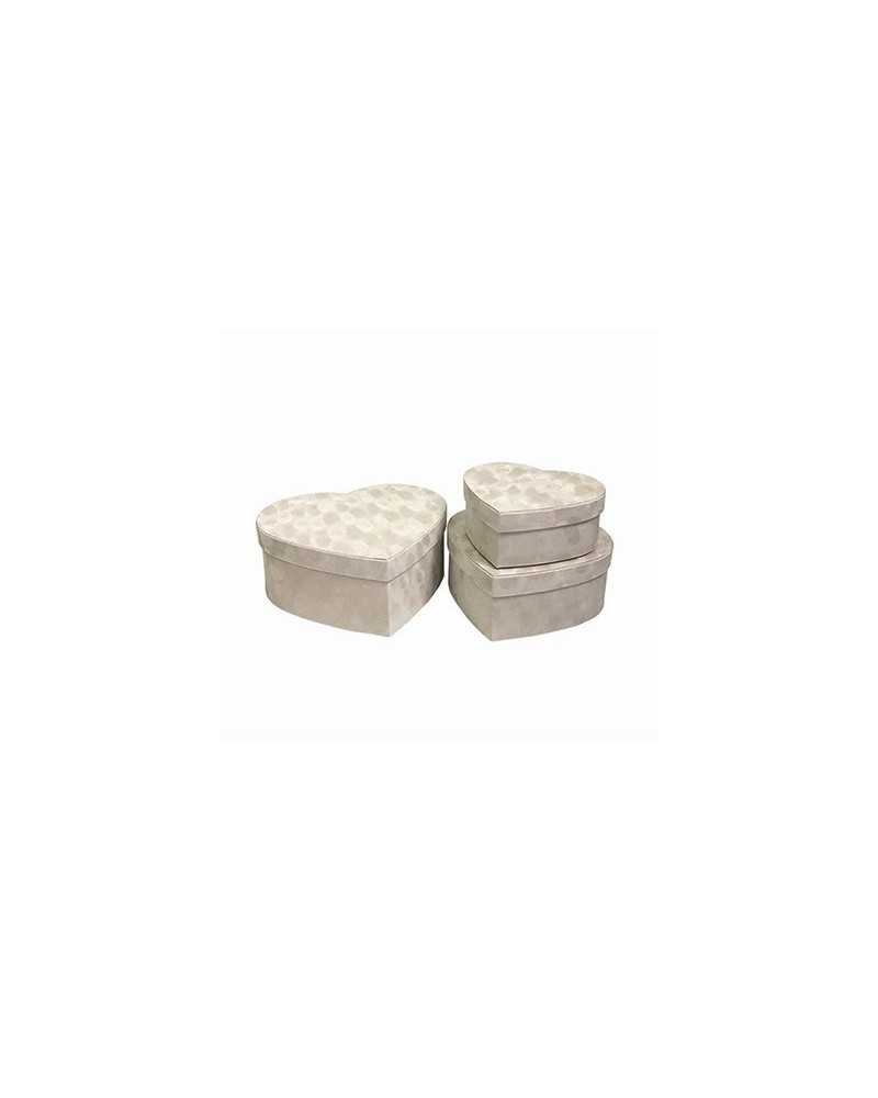 San Valentino | Set 3pz scatole cuore in velluto dm cm 30-25-20 white | 8054751645197