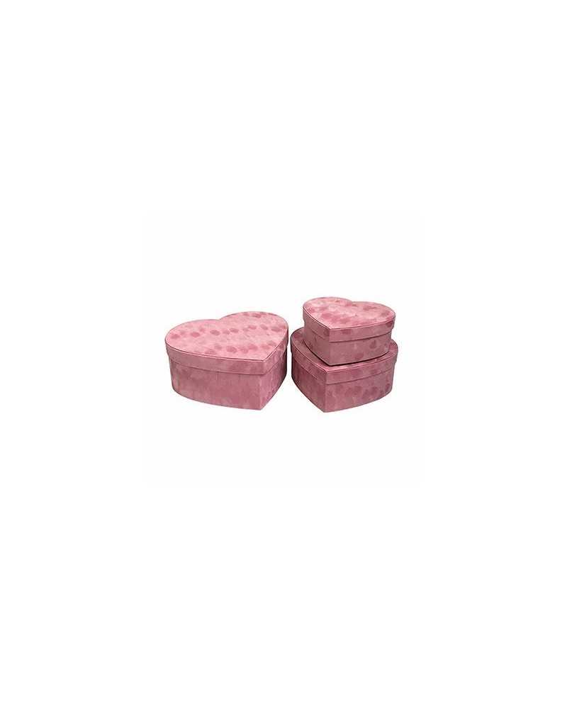 San Valentino | Set 3pz scatole cuore in velluto dm cm 30-25-20 pink | 8054751645203
