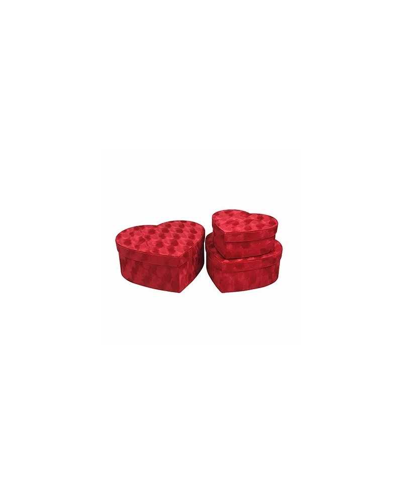 San Valentino | Set 3pz scatole cuore in velluto dm cm 30-25-20 red | 8054751645210
