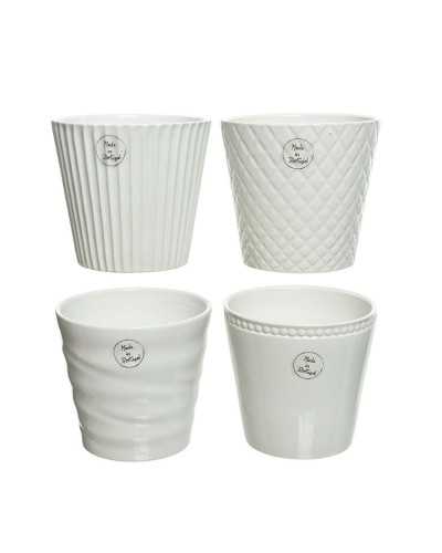 Coprivaso in ceramica bianca con decori assortiti per composizioni floreali da interni– diametro 13,5 cm