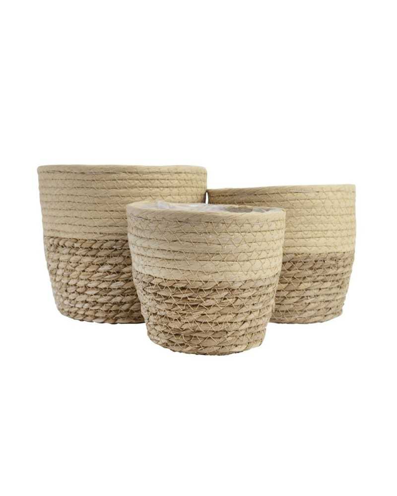 Cesti in Vimini e Naturali | Set 3 cesti bicolor dia 20cm Alt.17cm cream naturale | 8720194961186