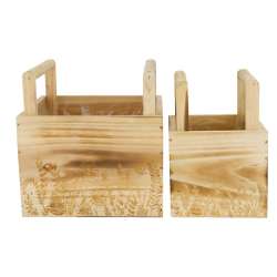 Set 2 vasi quadri in legno cm18-12 h18-12 con manici natural