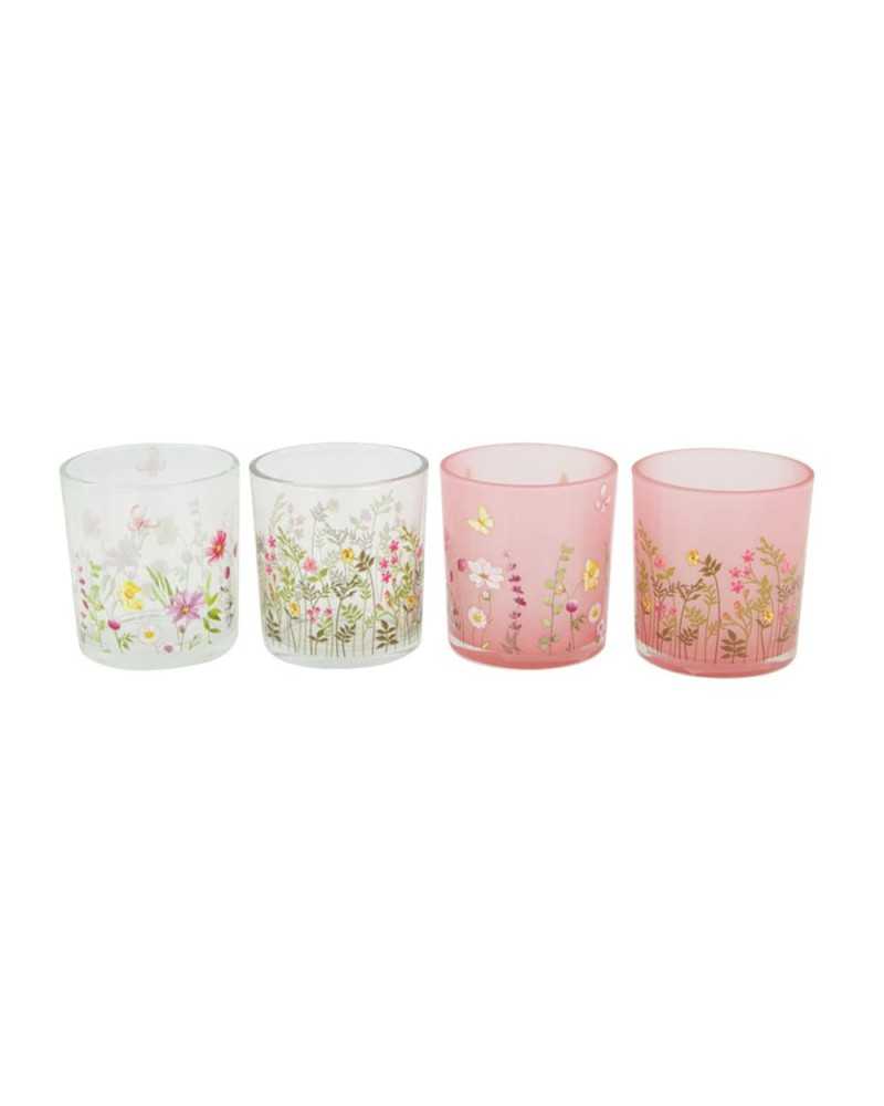 Decor Vasi & Coprivasi | Cf 4 vasetti in vetro decoro fiori dm 7 h8 assortiti | 8721071130763