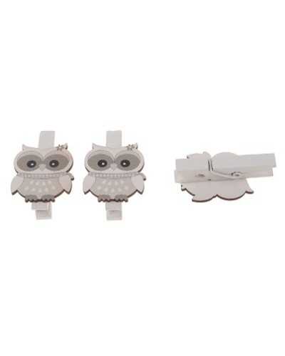 Gufi in legno con clip grigio e bianco – confezione 6 pezzi