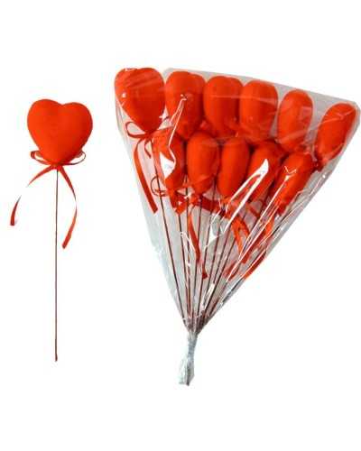 Pick cuore in velluto rosso con fiocco decorativo