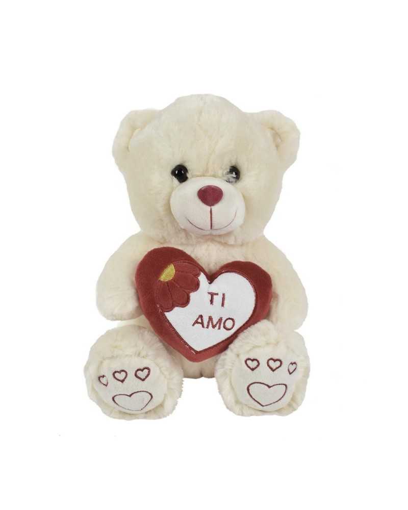 Soggetti e Personaggi | Orsetto cream peluche con cuore ti amo h 28 | 8053482042626