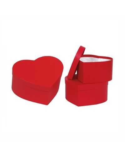 Scatole | Set 3 scatole cuore cm 24-21-18 h12-10-9 rossa | 8053470133961