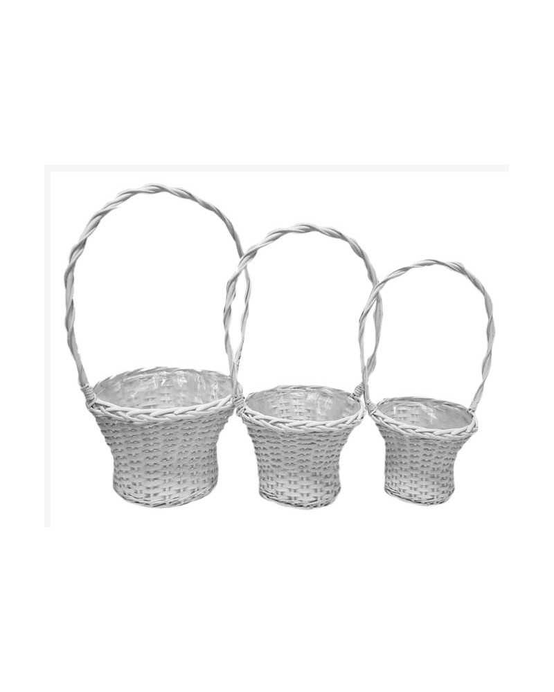 Cesti in Vimini e Naturali | Set 3 cesti tondi cm 26-22-18 h 56-50-45 in salice bianchi | 21044468