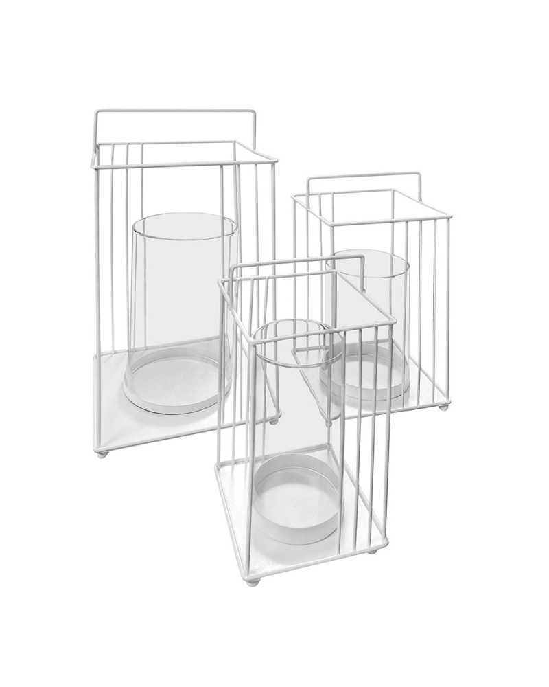 Lanterne | Set 3 lanterna quadra metallo bianco 12x20h 15x24h 19x31h | 8054751645746