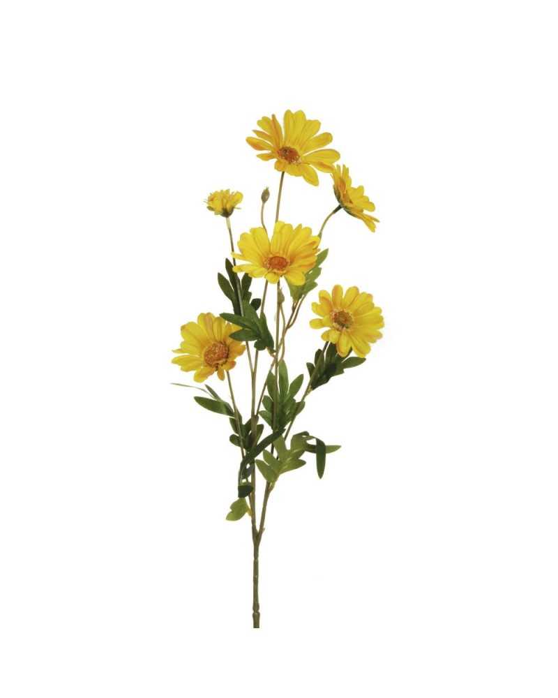 Fiori Artificiali | Ramo daisy x5 e foglie h 79 giallo | 8025003390745