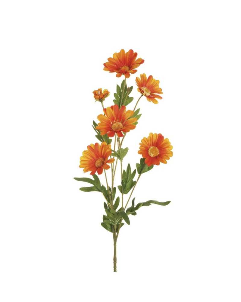 Fiori Artificiali | Ramo daisy x5 e foglie h 79 arancio | 8025003426482