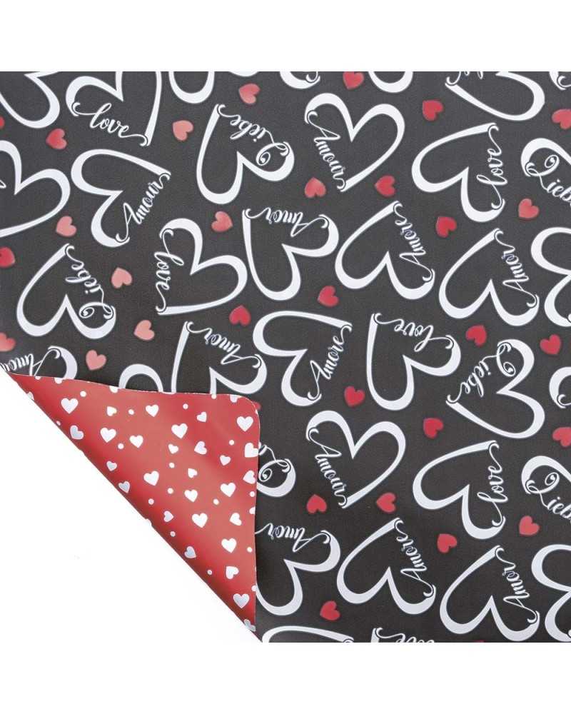 Carte Decorative | Bobina perl love cuori nera rossa cm 100 x25 mt 40my | 8013170838887