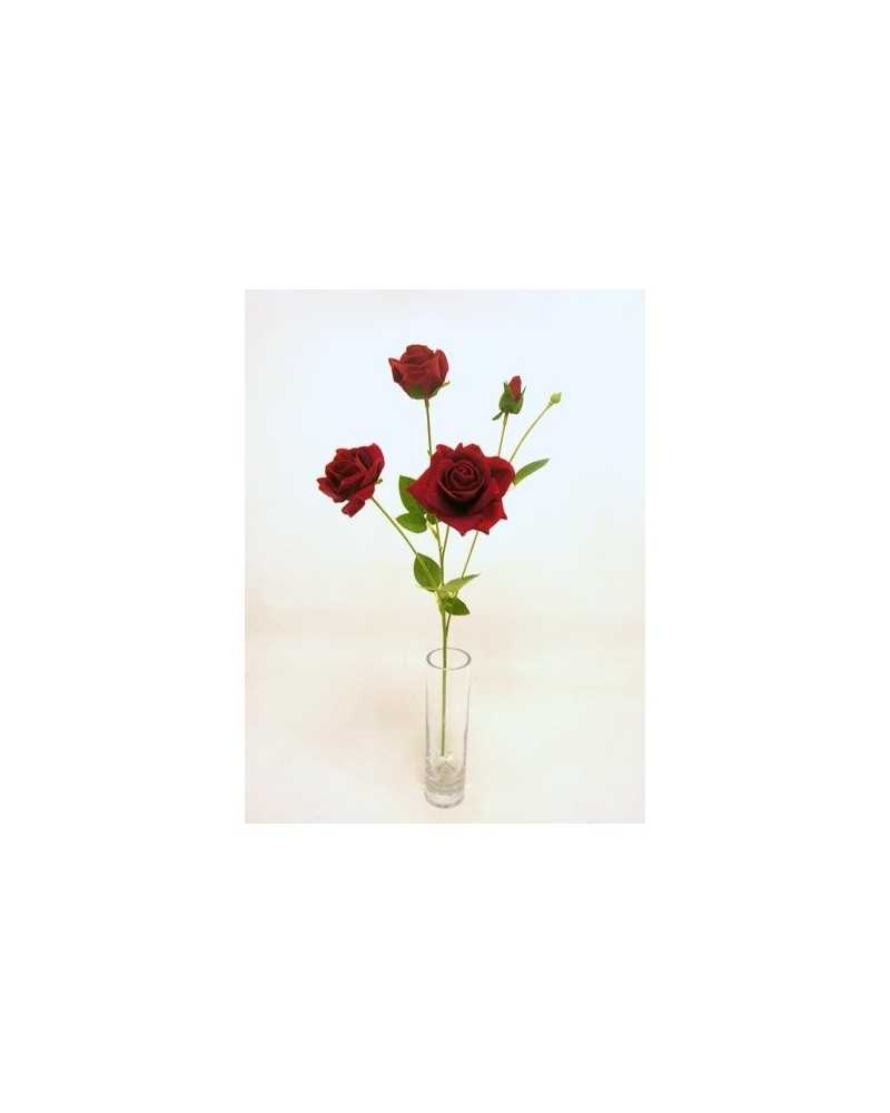 Fiori Artificiali | Tralcio di rose x4 rosse di velluto h 51 | 8051090361252