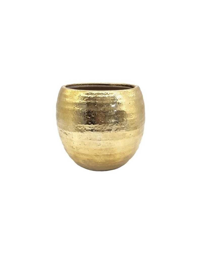 Coprivaso bombato in ceramica oro 25x23 cm Pandecor