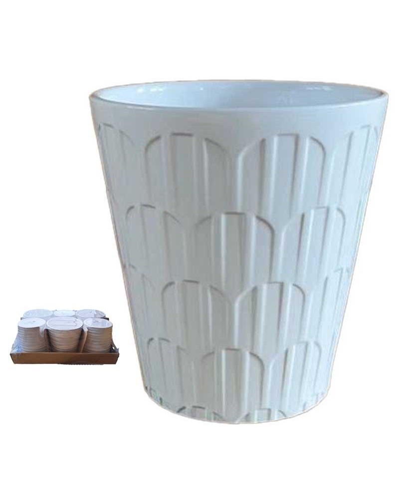 Vasi per Piante | Cf 6pz vaso ceramica orchidea dm 13 h14 in rillievo bianco | 8058045136590