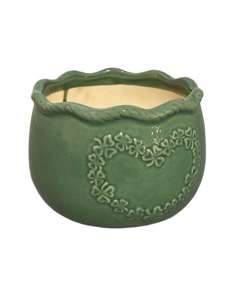 Decor Vasi & Coprivasi | Portavaso ceramica disegno cuore dm 20 h13 verde scuro | 8054953599076