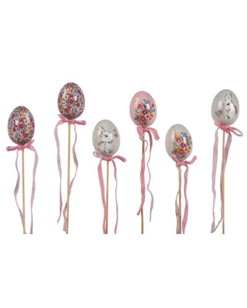 Decorazioni Pasqua | Cf 6 pz pick uova foam coniglio e fiorellini cm 6 ass | 
