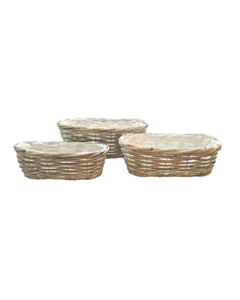 Cesti in Vimini e Naturali | Set di 3 Cesti Ovali in Rattan Naturale - D.28xH.10 cm, D.24xH.8 cm, D.32xH.12 cm | 8054751645340