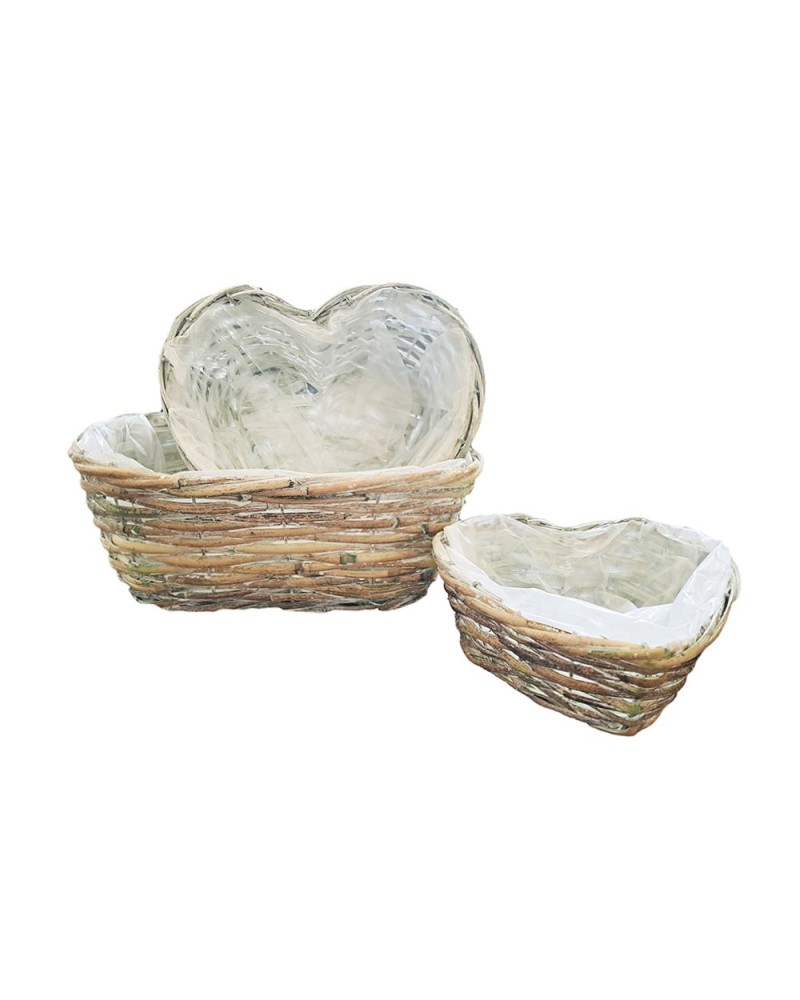 Cesti in Vimini e Naturali | Set di 3 Cesti a Forma di Cuore in Rattan Naturale - Diametri 30 cm, 25 cm, 19 cm e Altezze 12 cm, 11 cm, 9 cm | 8054751645364