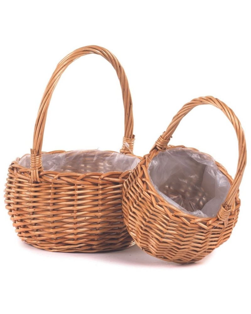 Cesti in Vimini e Naturali | Set 2 Cesti Tondi con Manici in Midollino Naturale – Dimensioni 17x12x9/19 e 10x23 | 8056146109277