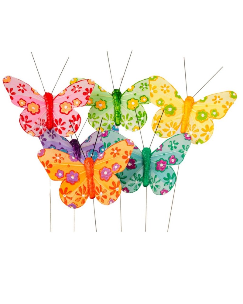 Applicazioni | Cf 12 farfalle floreali cm 8.5 con clips mix color | 8056146141123