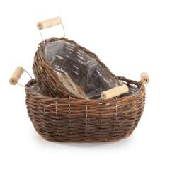 Borsa Cassetta Alta in Legno con Manici in Juta - Rossa - 21x13xH20 cm in Cesti in Vimini e Naturali