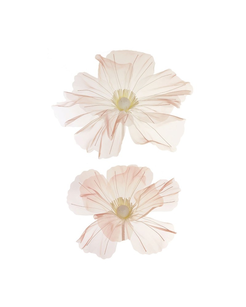 Fiori Artificiali | Set 2 Fiori giganti di Papavero in Organza con Gambo – Diametro 50-60 cm, Altezza 52 cm, Bianco e Rosa | 8025003449979