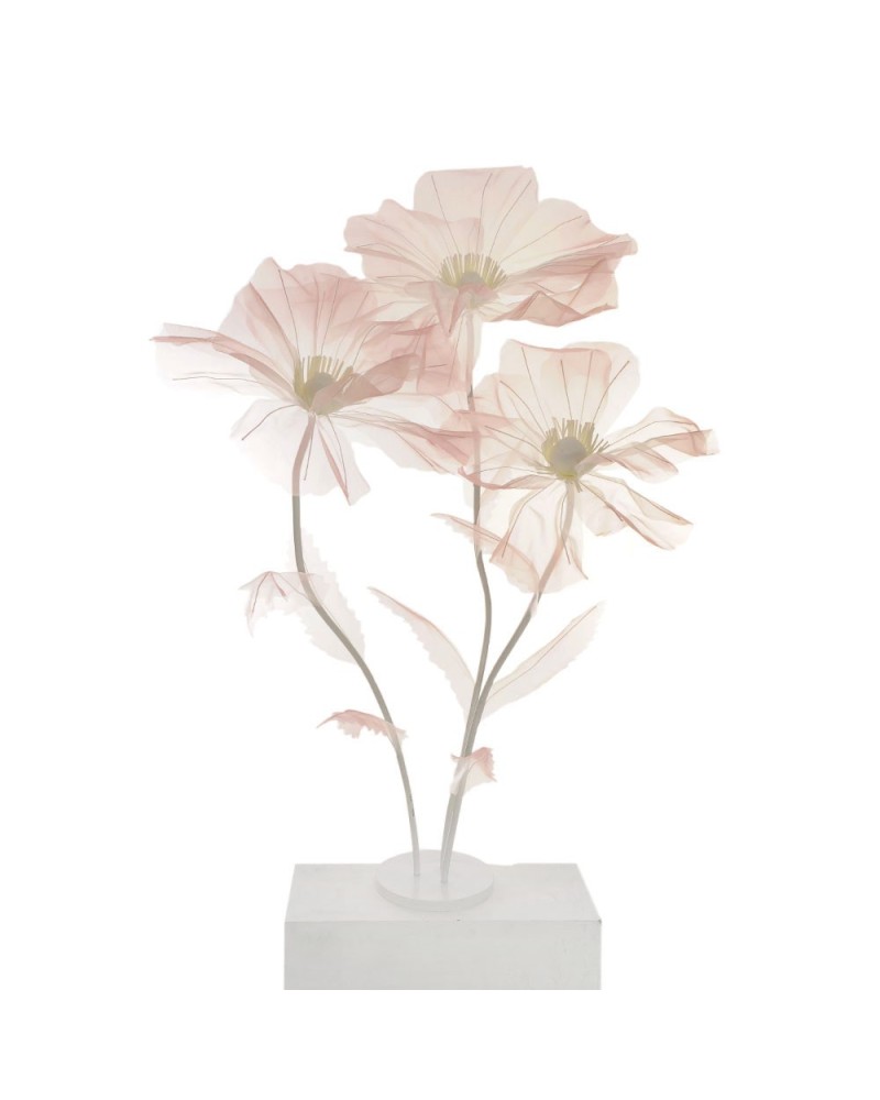 Fiori Artificiali | 3 Fiori giganti di Papavero in Organza con Stelo e Base – Diametro 40-50-60 cm, Altezza 140-170 cm, Colore Rosa | 8025003450012