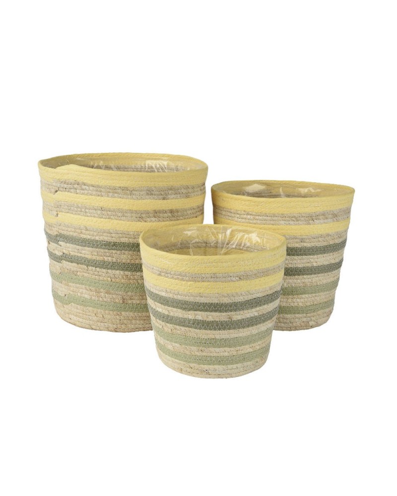 Cesti in Vimini e Naturali | Set di 3 Cesti Paper a Righe - 33x31 cm, Natural, Grey e Lilla | 8720725141513