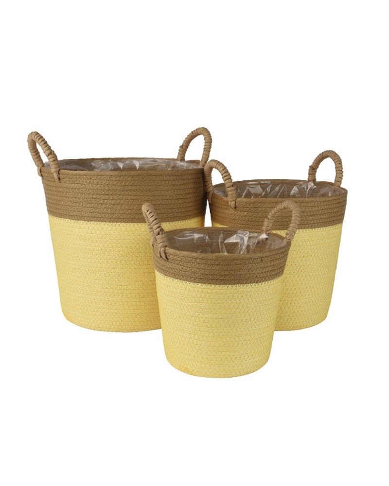 Cesti in Vimini e Naturali | Set 3 Cesti Paper con Manici – Cm 33 x H 31 – Natural & Brown | 8720725156364