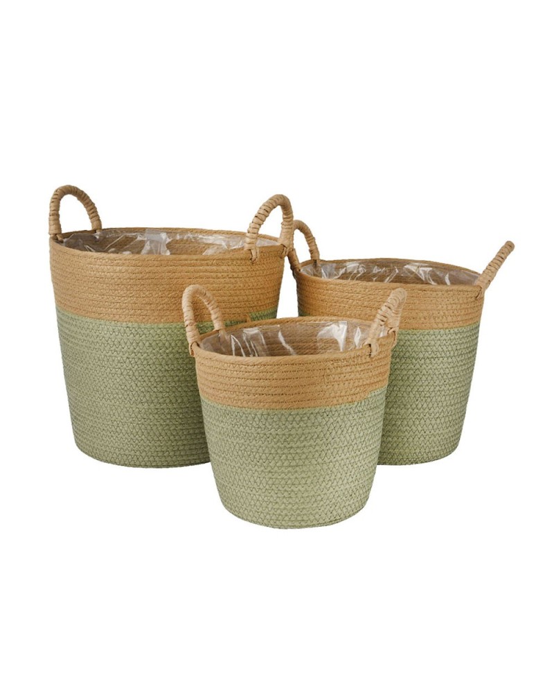 Cesti in Vimini e Naturali | Set 3 Cesti Paper con Manici - Cm 33 x H 31 - Grey e Beige | 8720725136533