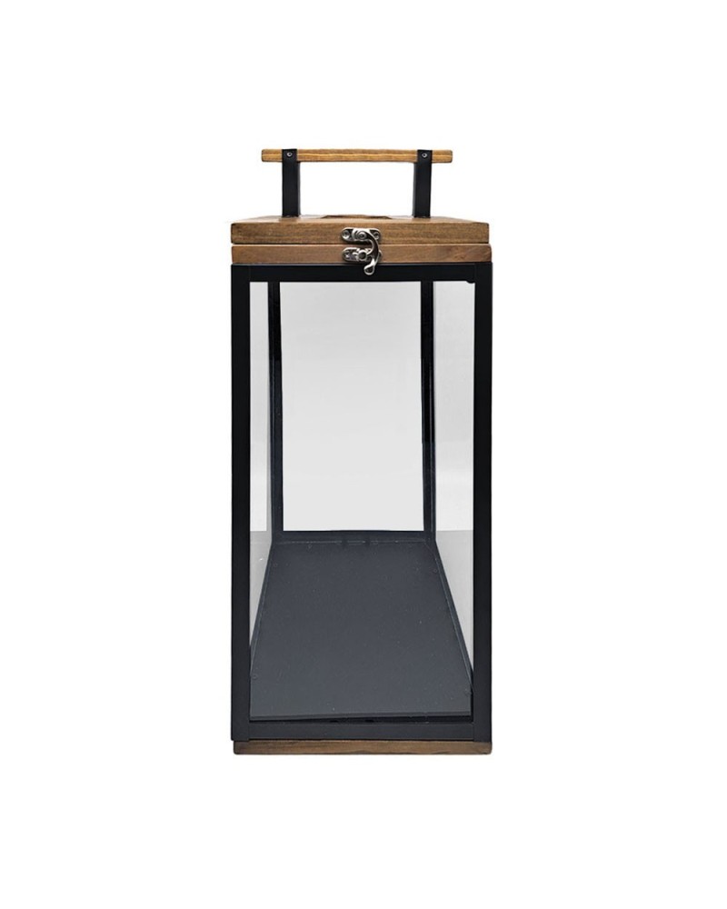 Lanterne | Lanterna Terrarium Zen in Metallo Nera con Tetto in Legno - 18x17x43 cm | 8054751647252