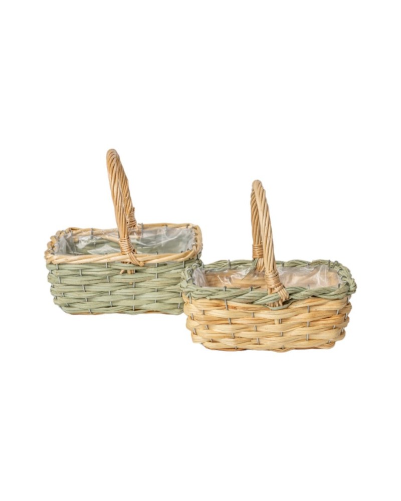 Cesti in Vimini e Naturali | Set 2 cesti rettangolari con manico 18x13 h8-20 2 colori as | 8056146142823