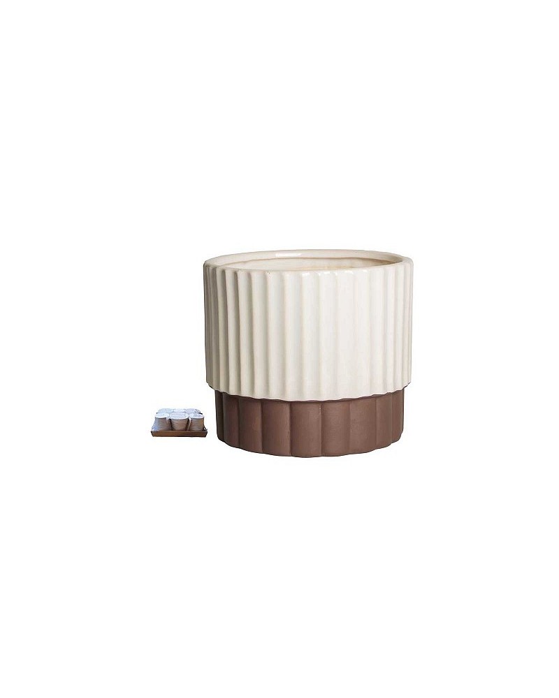 Decor Vasi & Coprivasi | Portavaso Cilindrico con Coste, dm 20 h 15 - Bianco e Marrone | 8053806039448