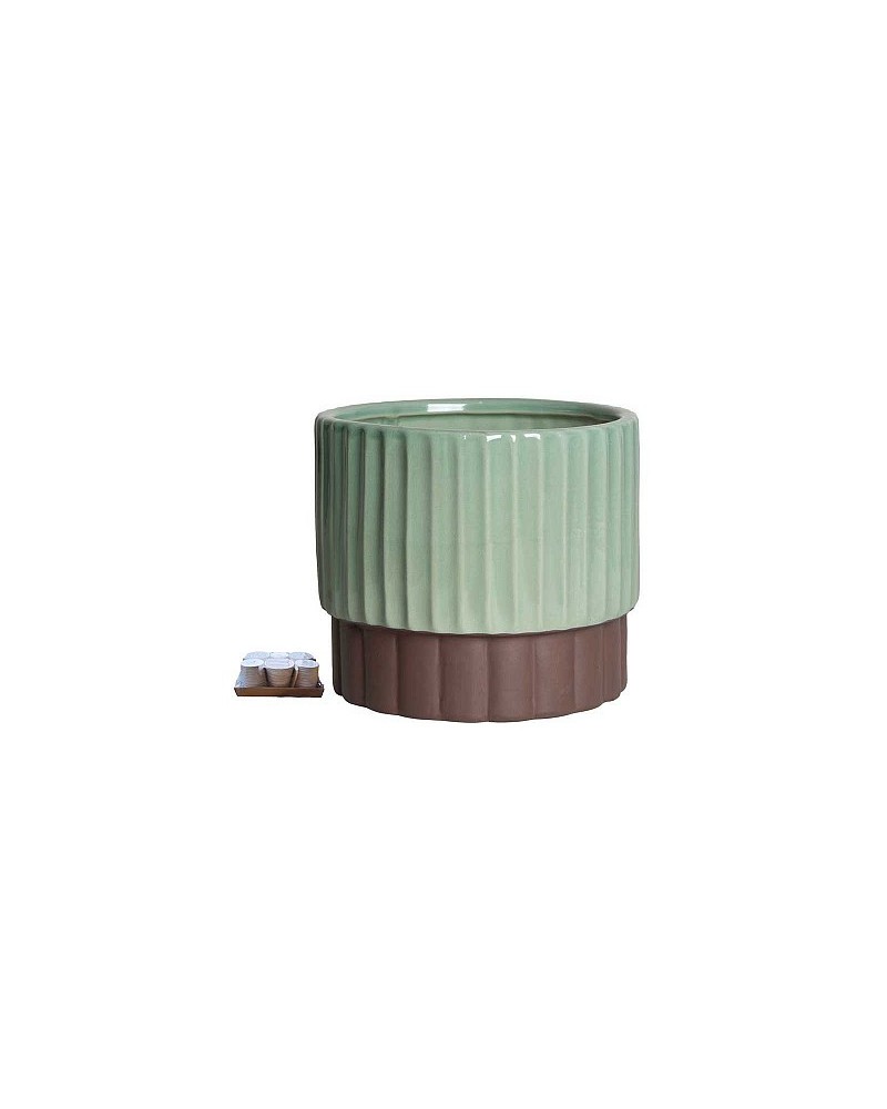 Decor Vasi & Coprivasi | Portavaso Cilindrico con Coste, dm 20 h 15 - Verde e Marrone | 8053806039264