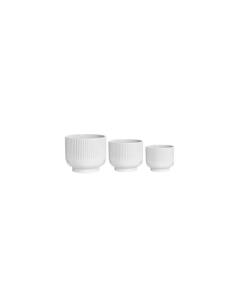 Decor Vasi & Coprivasi | Set di 3 Portavasi Cilindrici in Ceramica a Righe – 19, 17 e 10 cm – Bianco | 8058045136354