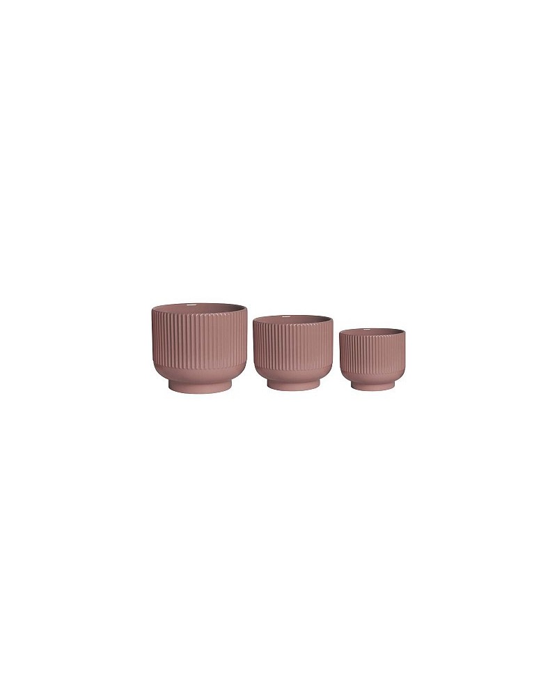 Decor Vasi & Coprivasi | Set di 3 Portavasi Cilindrici in Ceramica a Righe – 19, 17 e 10 cm – Cipria | 8058045136347