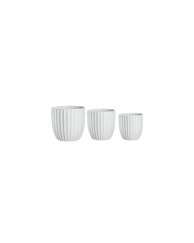 Decor Vasi & Coprivasi | Set 3 Portavasi in Ceramica a Righe (Diametro 19, 16, 14 cm) - Colore Bianco | 8058045137665