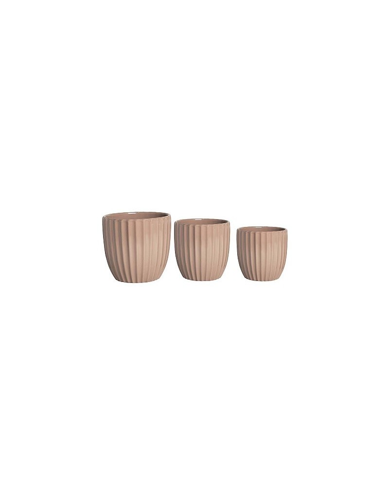 Decor Vasi & Coprivasi | Set 3 Portavasi in Ceramica a Righe (Diametro 19, 16, 14 cm) - Colore Ecrú | 8058045137634
